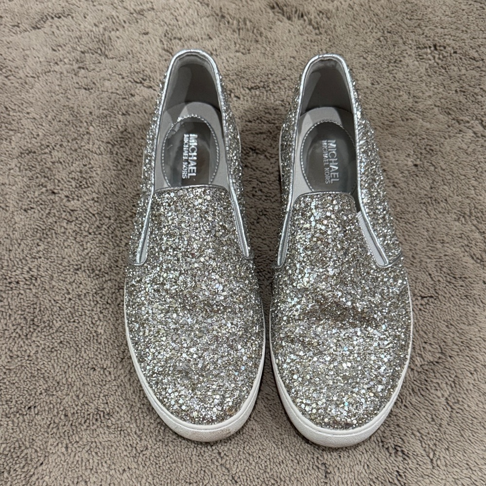Michael Kors Glittering Silver Slip-On Shoes
